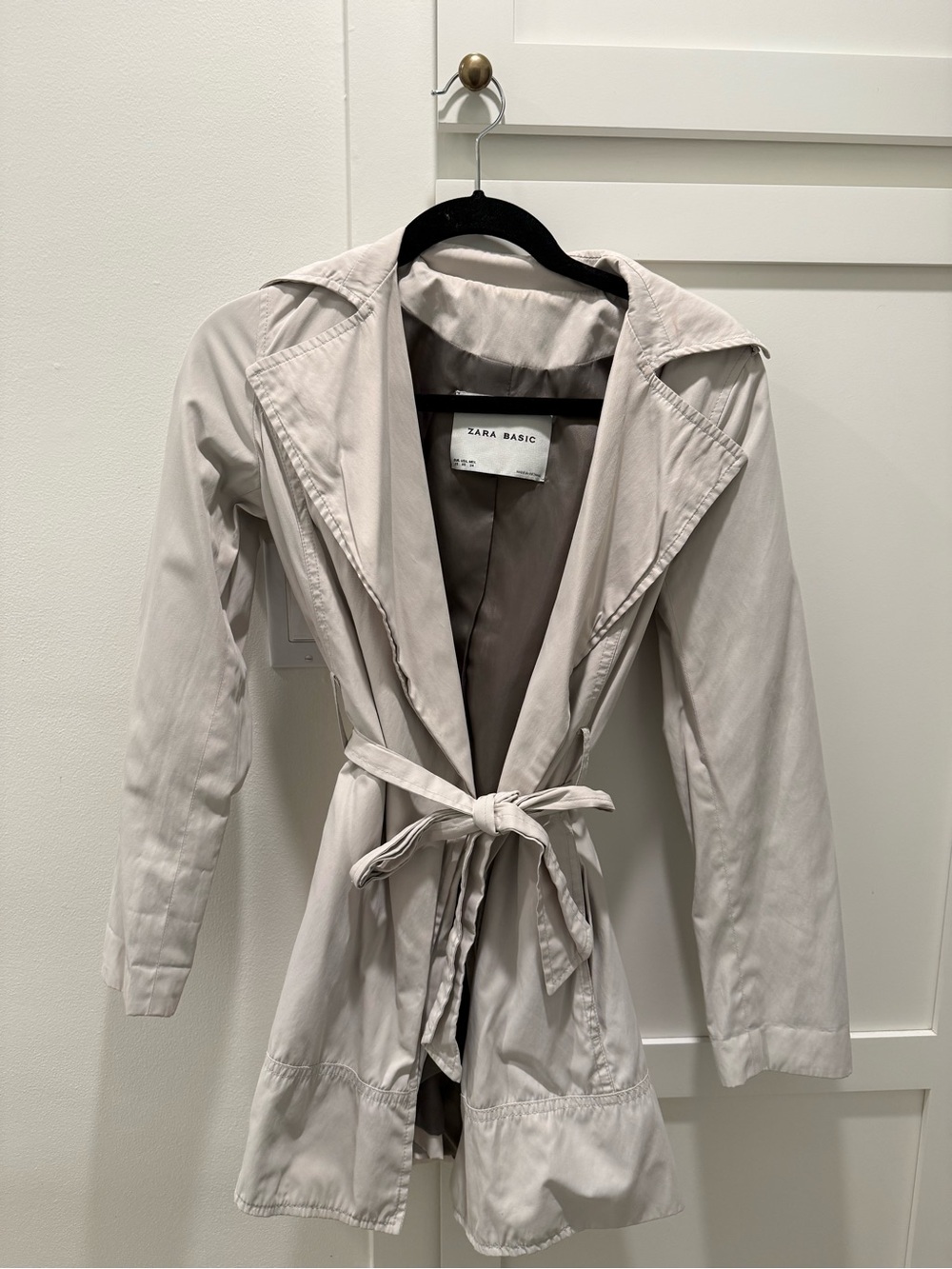 Zara Light Taupe Tie-Waist Trench Coat
